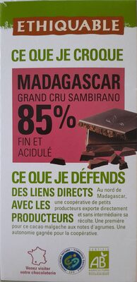 Madagascar Grand Cru Sambirano 85% Fin Et Acidulé